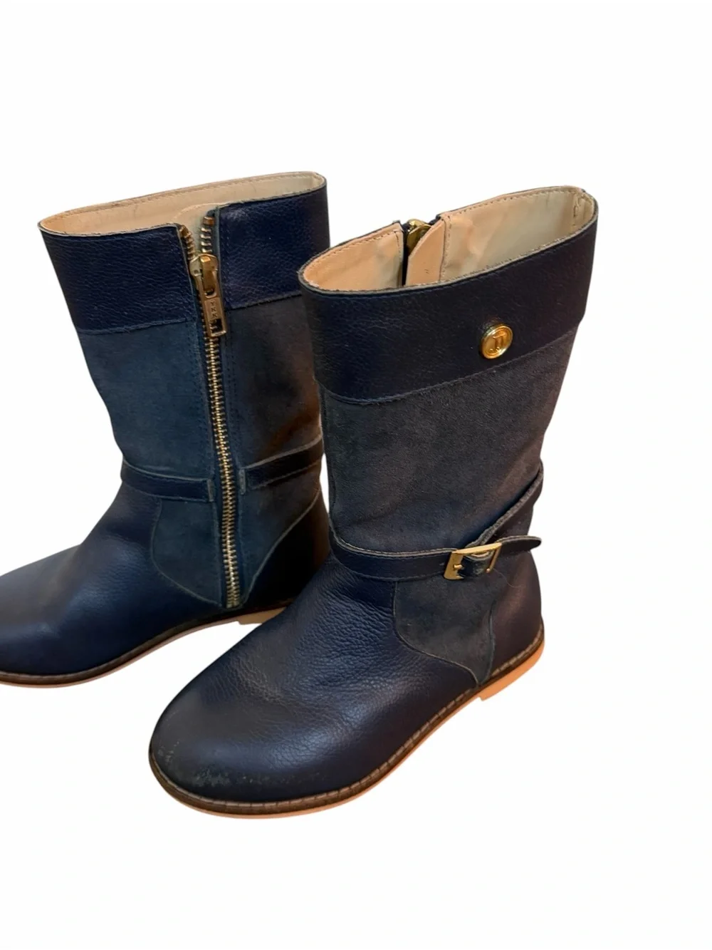 Janie and Jack Girls Navy Mid-Calf Boots Side Zip & Buckle Boho Equestrian